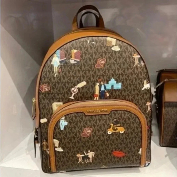 MICHAEL KORS JET SET GIRLS LARGE ZIP JAYCEE BACKPACK - BROWN MULTI - Picture 11 of 11